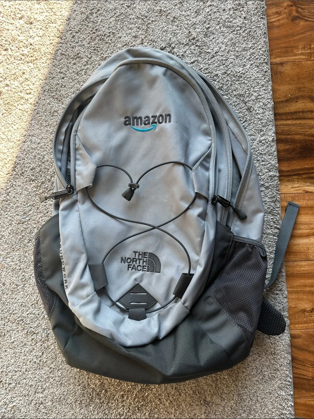 The North Face Gray and Black Men's Backpack with Amazon Logo
